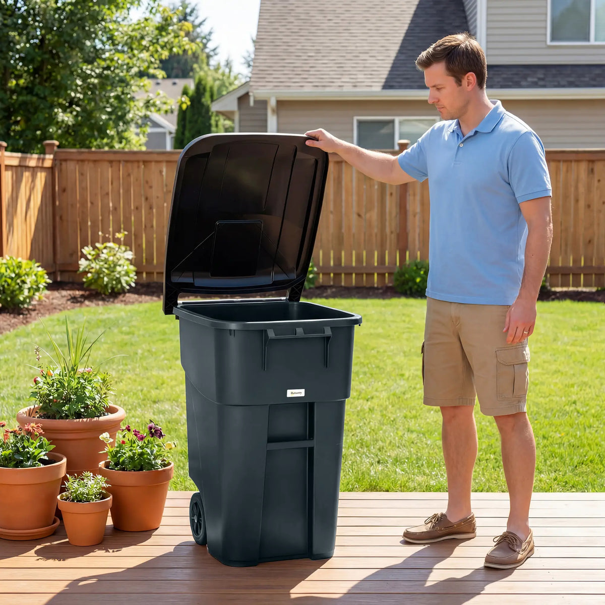 53 Gallon Outdoor Garbage Bin With Lid, Wheels, Handle, Dark Grey Garden Accessories at Gallery Canada