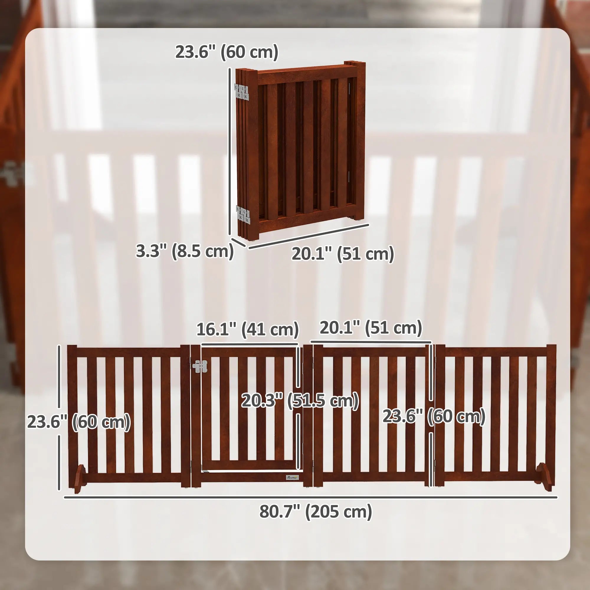 Foldable Dog Gate With Door, 4 Panels Freestanding, Brown Houses, Kennels & Pens at Gallery Canada