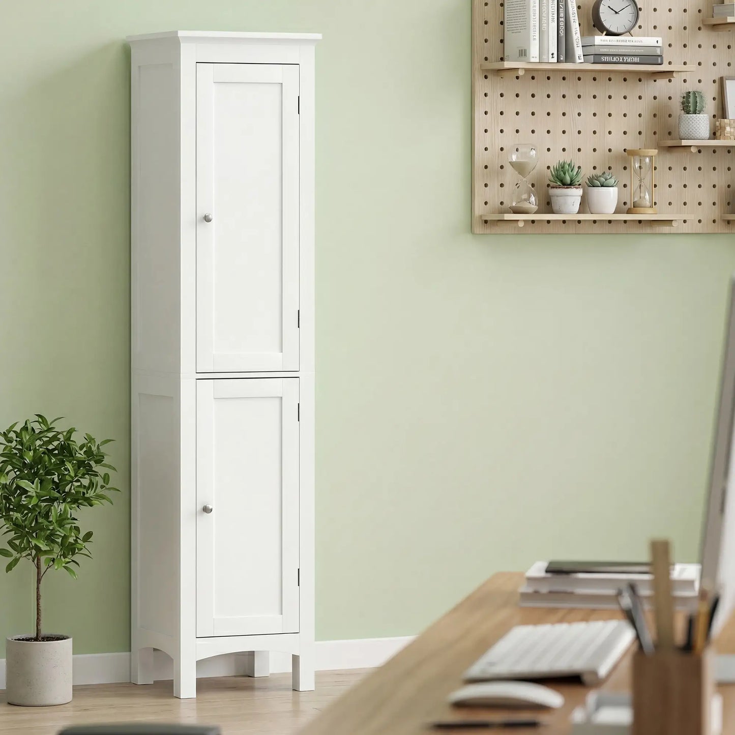 Tall Bathroom Cabinet, Freestanding Storage Organizer, 15" x 13" x 63", White Bathroom Cabinets at Gallery Canada