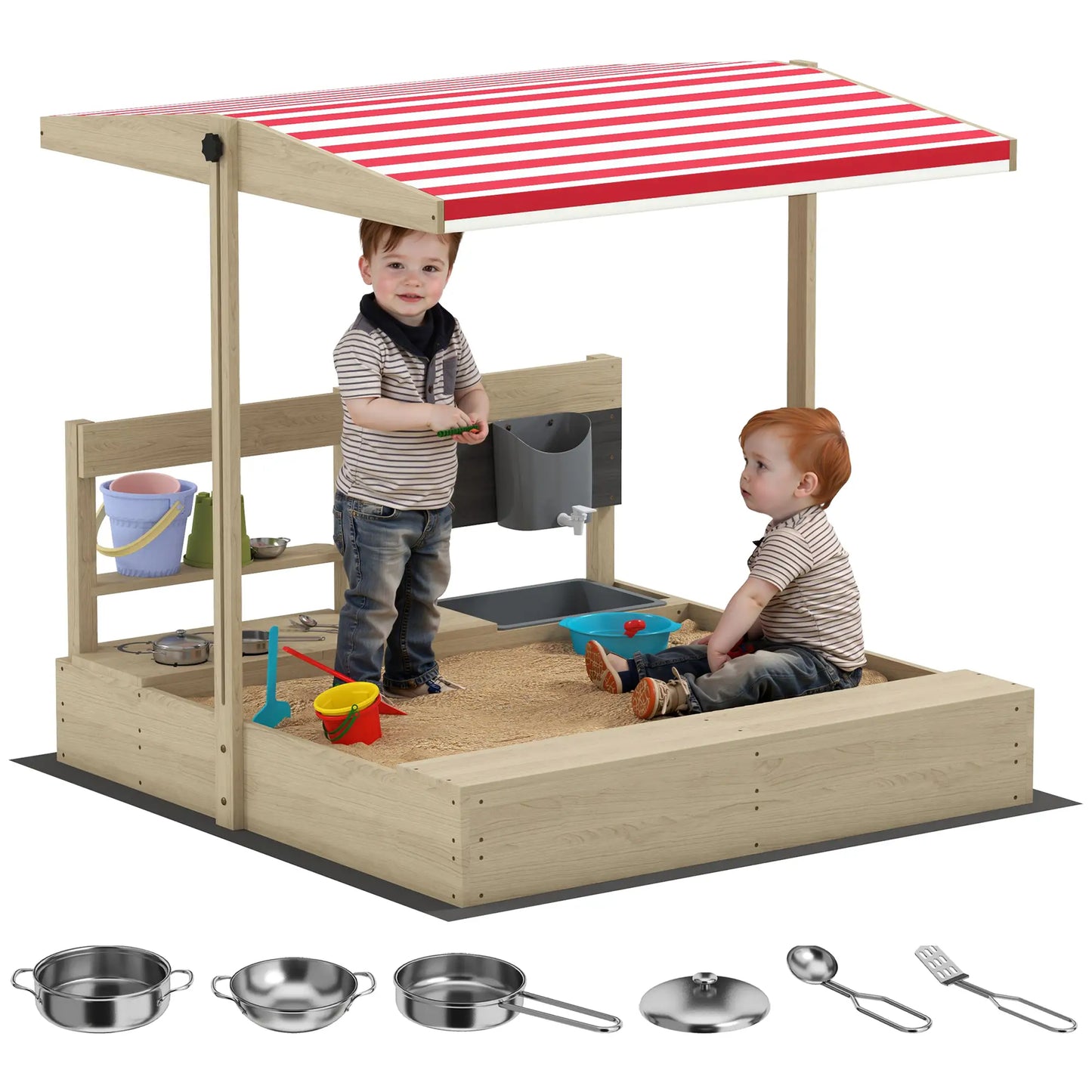 Kids Sandbox with Cover, Wooden Sand Box with Seat, Storage, 3-7 Years, Natural Wood Sandboxes & Accessories at Gallery Canada