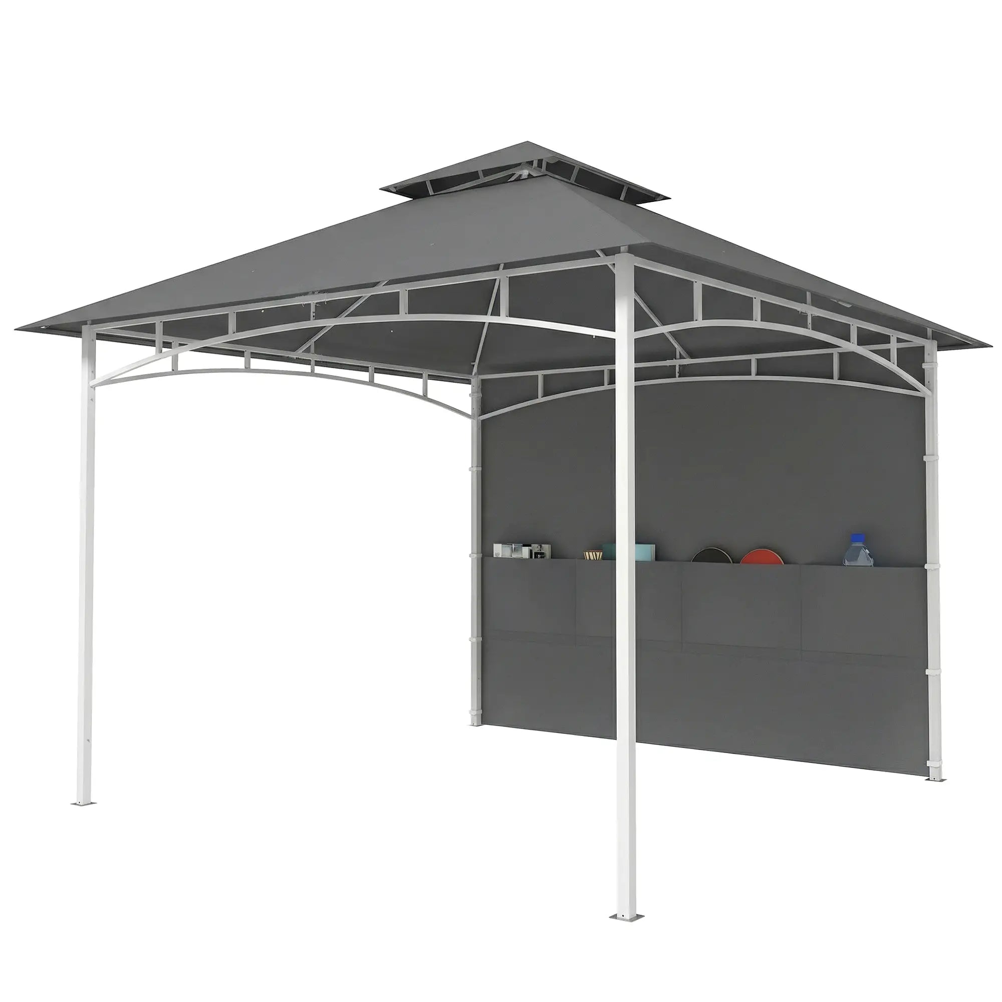 10' x 10' Dark Grey Patio Gazebo, Double Roof Canopy Shelter With Storage, Dark Grey Gazebos Dark Grey at Gallery Canada