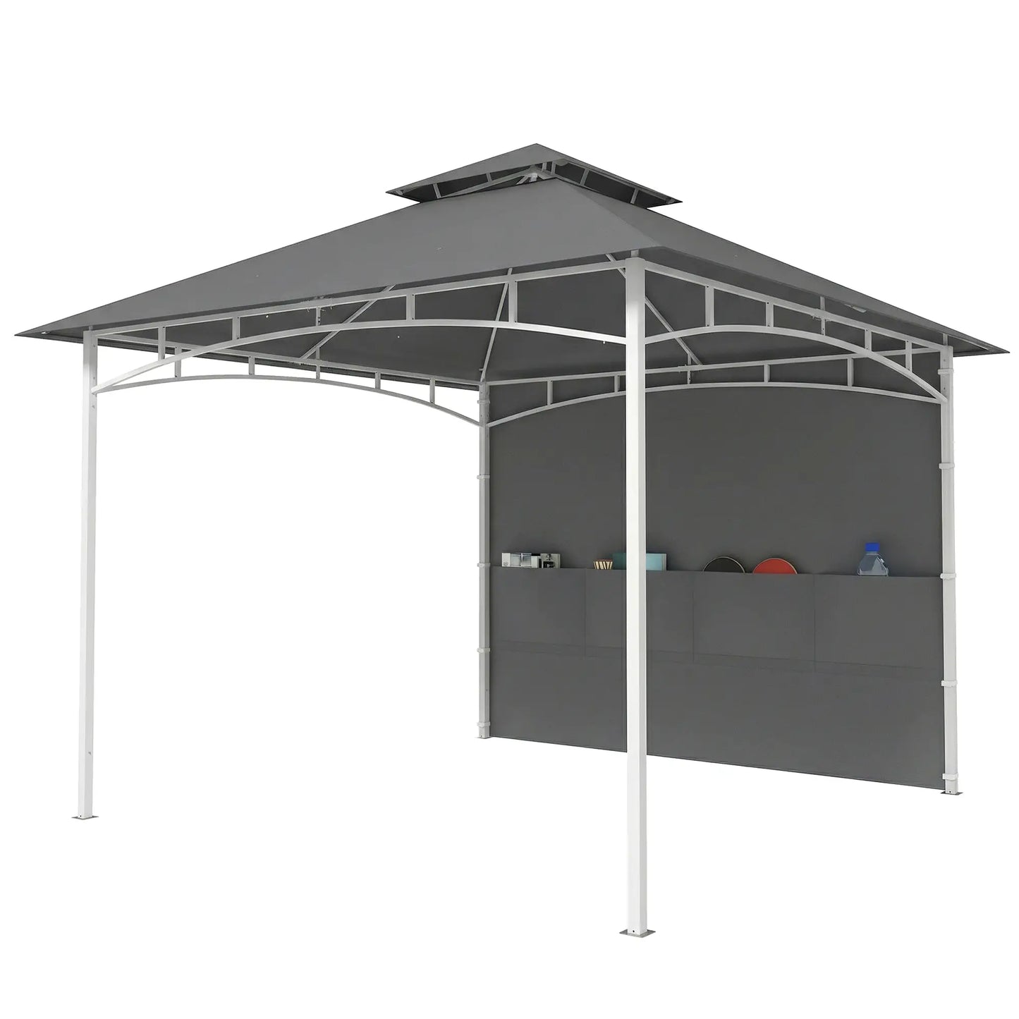 10' x 10' Dark Grey Patio Gazebo, Double Roof Canopy Shelter With Storage, Dark Grey Gazebos Dark Grey at Gallery Canada