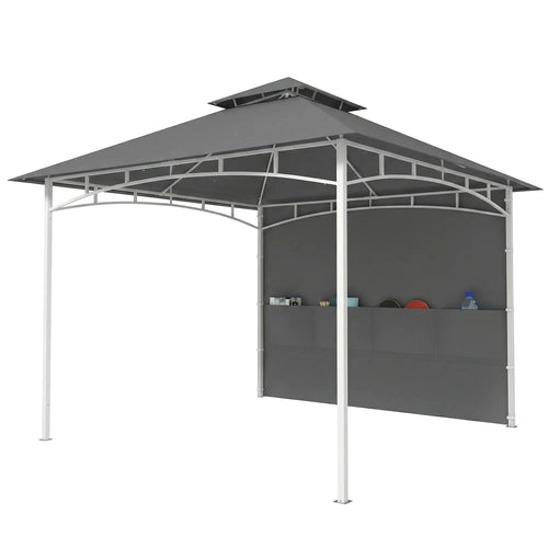 10' x 10' Dark Grey Patio Gazebo, Double Roof Canopy Shelter With Storage, Dark Grey