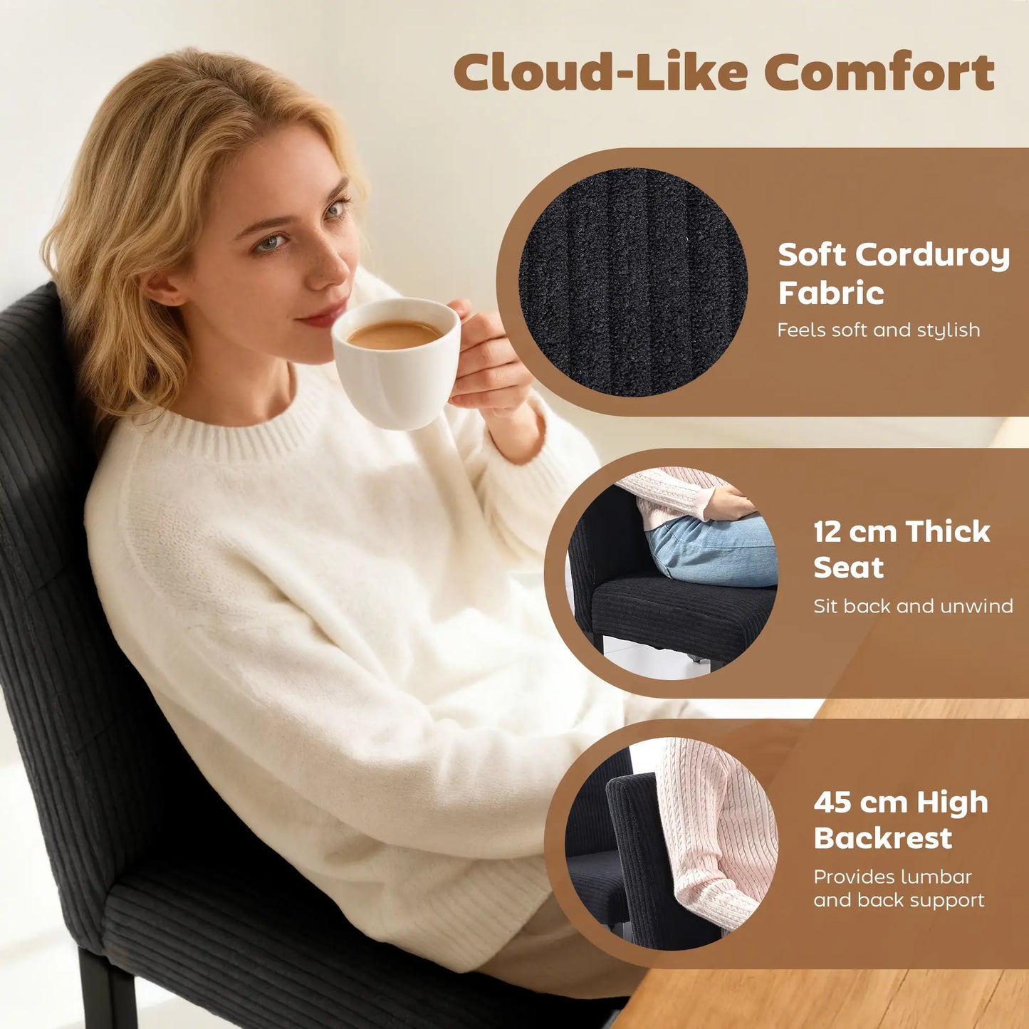 Modern Dining Chairs Set Of 4, Rubberwood Legs, Padded Seat, Black