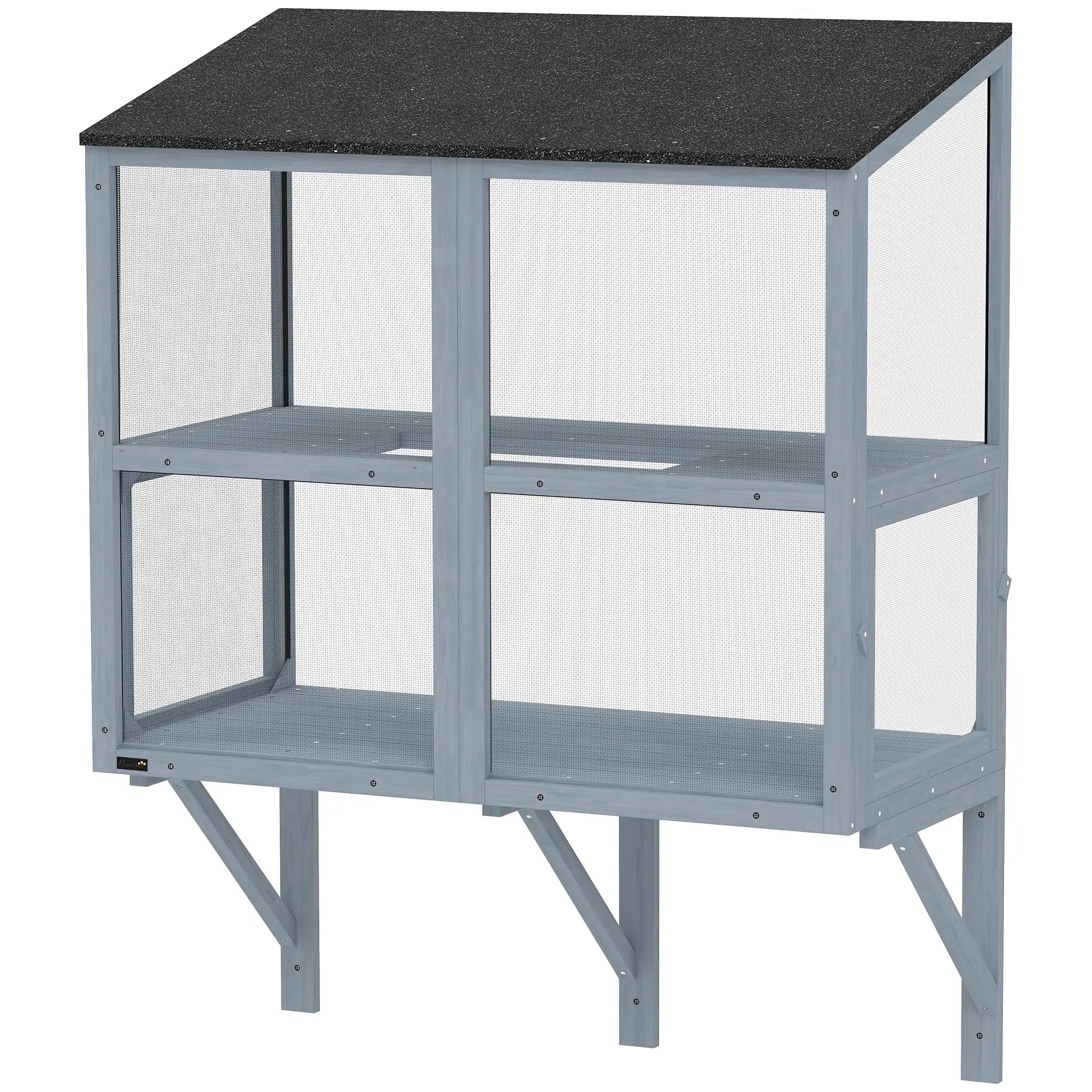 Outdoor Cat Enclosure, Wall-Mounted 2-Level, Waterproof Roof, 39.4