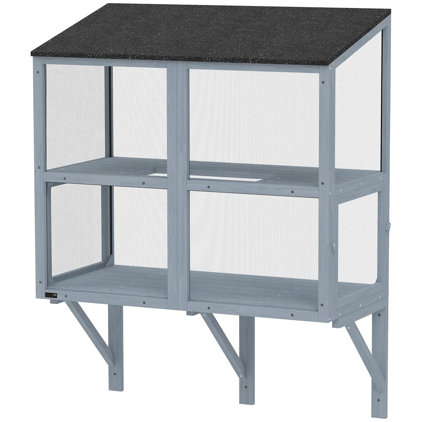 Outdoor Cat Enclosure, Wall-Mounted 2-Level, Waterproof Roof, 39.4", Grey Outdoor Cat Enclosures Grey at Gallery Canada