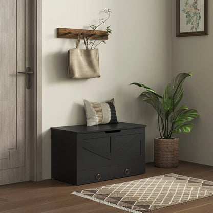 31.5 Inches Storage Chest, Wooden Box, Black Wood Grain, Black Storage Cabinets at Gallery Canada
