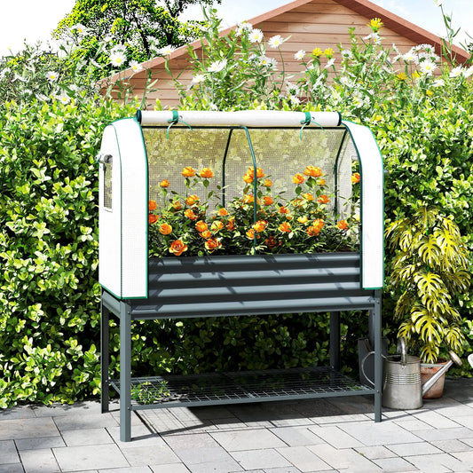 Galvanised Raised Garden Bed, Greenhouse Cover, Metal Planter Box, Dark Grey Elevated Garden Beds Dark Grey at Gallery Canada