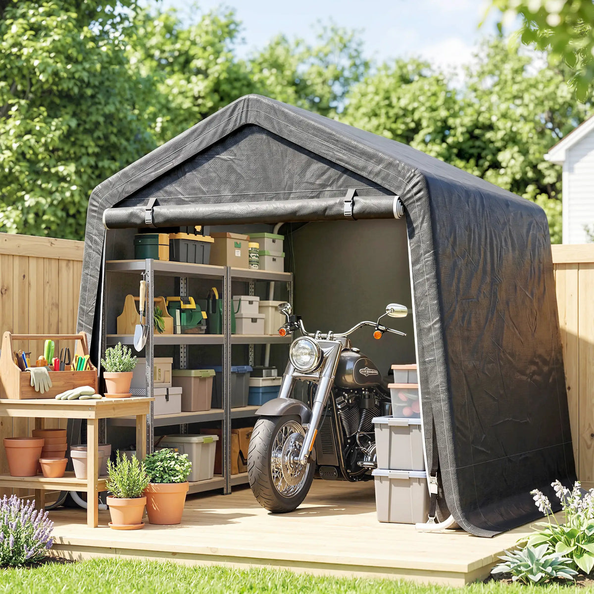 9.2' x 7.9' Garden Storage Tent, Metal Frame, Double Zipper Doors, Dark Grey Car Shelters at Gallery Canada