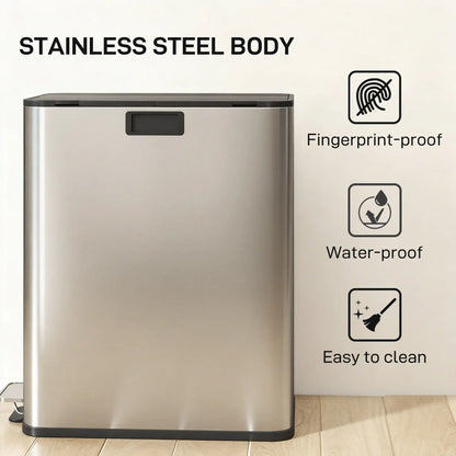 Dual Trash Can with Soft-Close Lid, Garbage Can with Removable Inner Bucket for Kitchen 14.8gal, Silver Household Supplies at Gallery Canada