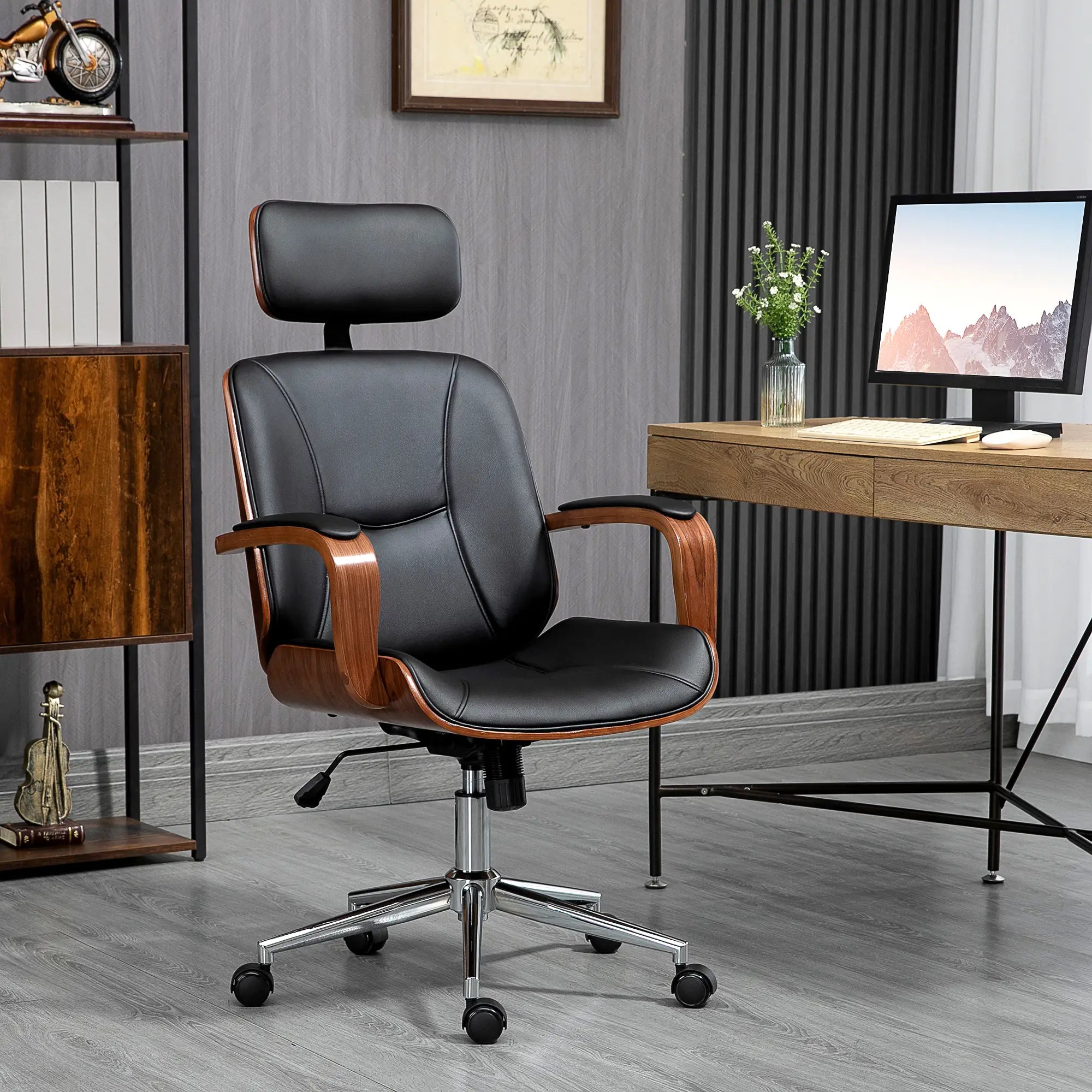 Office Chair, PU Leather Desk Chair, Adjustable Height, Tilt, Wheels, Black Office Chairs at Gallery Canada