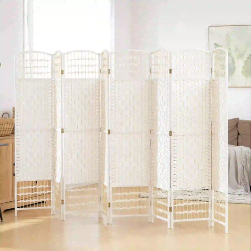 8 Panel Folding Room Divider, Portable Privacy Screen, White