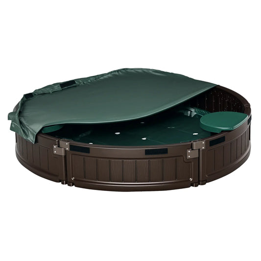 Kids Outdoor Sandbox with Cover, Waterproof Canopy, Fabric Liner, Brown Sandboxes & Accessories Brown at Gallery Canada