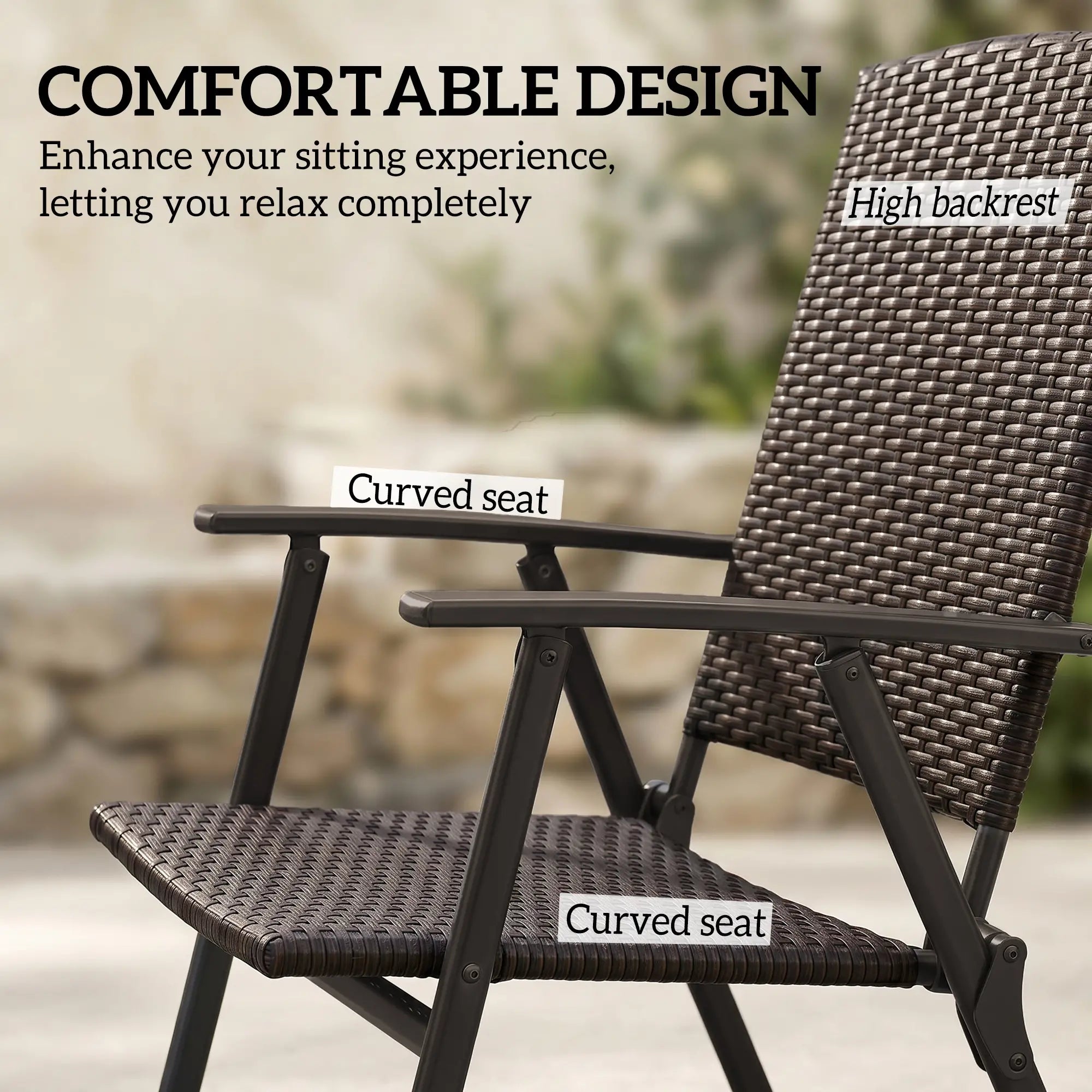 Wicker Dining Chair Set of 2, Foldable Rattan, Steel Frame, Brown Patio Chairs at Gallery Canada