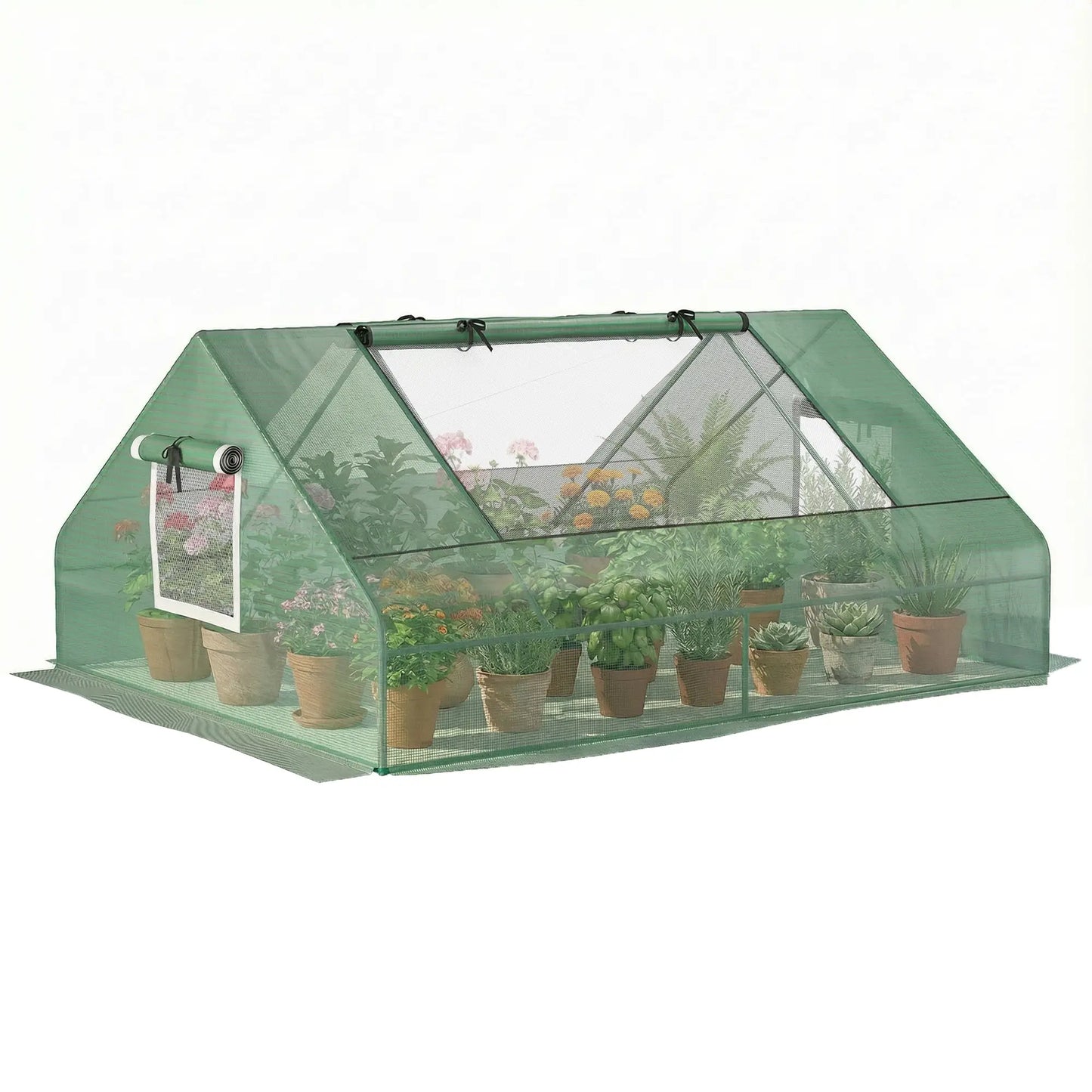 71" x 55" x 32" Mini Greenhouse, Portable Hot House for Plants, 2 Large Windows, Ground Nails, Green Mini Greenhouses Dark Green at Gallery Canada