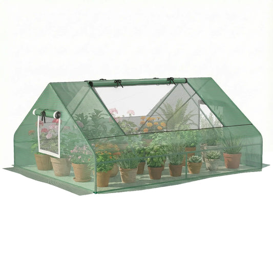 71" x 55" x 32" Mini Greenhouse, Portable Hot House for Plants, 2 Large Windows, Ground Nails, Green Mini Greenhouses Dark Green at Gallery Canada