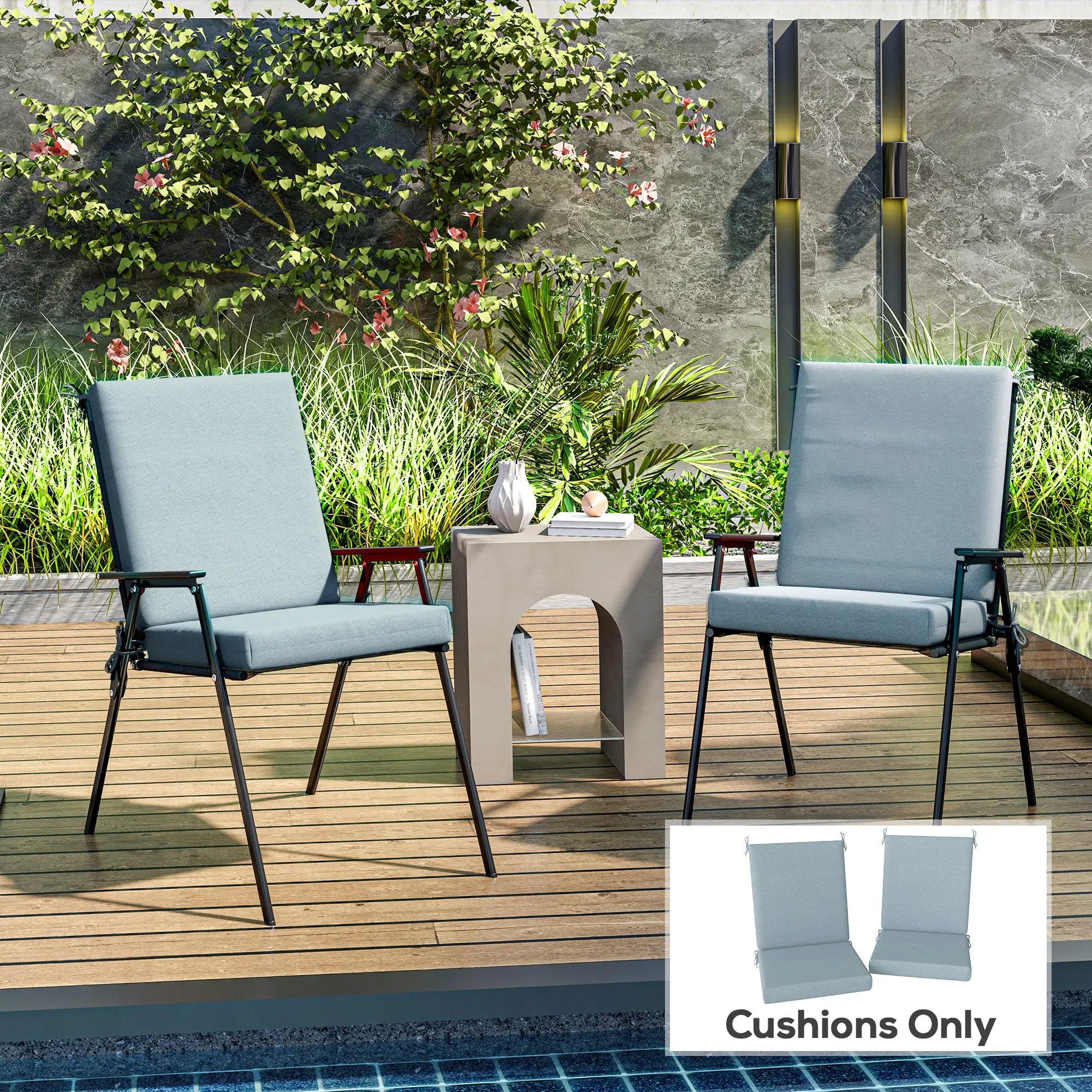Outdoor Cushions Set of 2, Seat Cushions with Back, Fade-Resistant, Light Grey Patio Chair Cushions at Gallery Canada