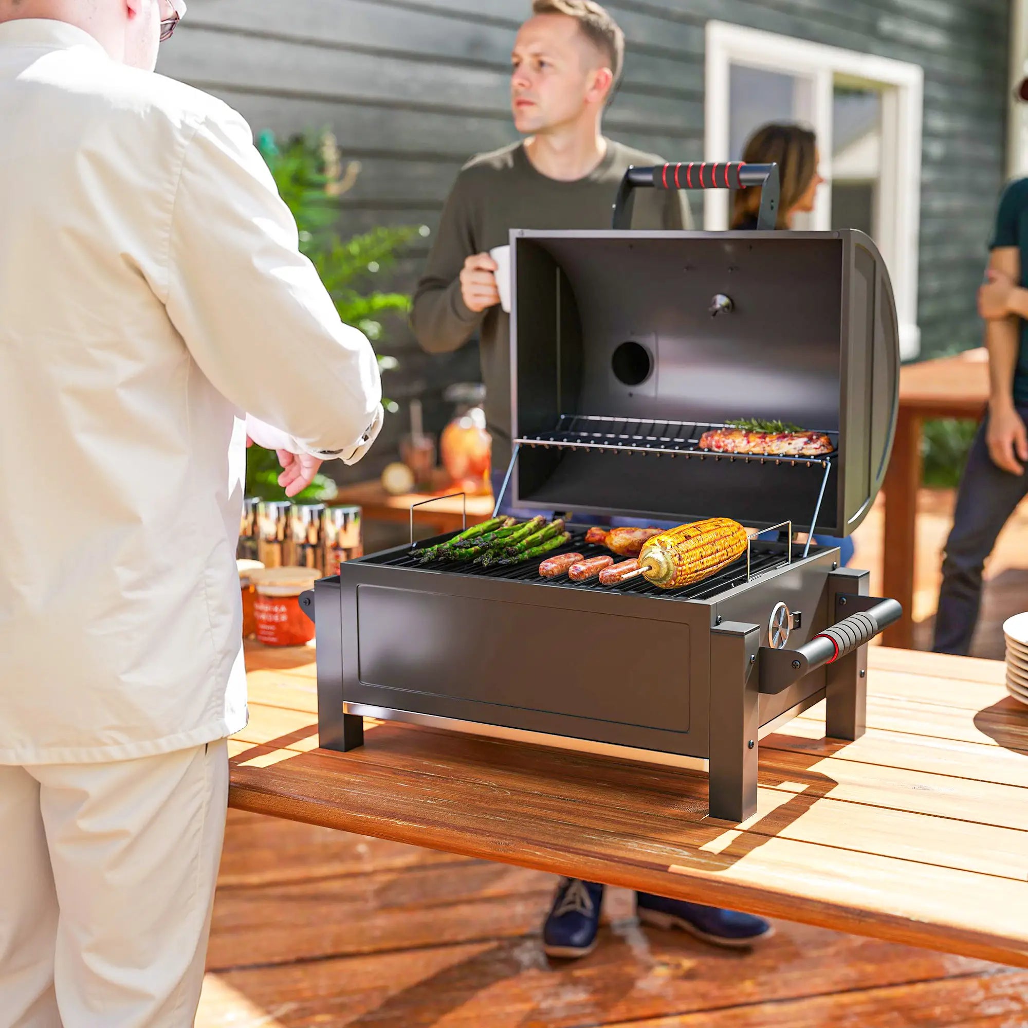 Portable Tabletop Charcoal Smoker, Ash Catcher, Thermometer, Black Charcoal BBQ Grils at Gallery Canada