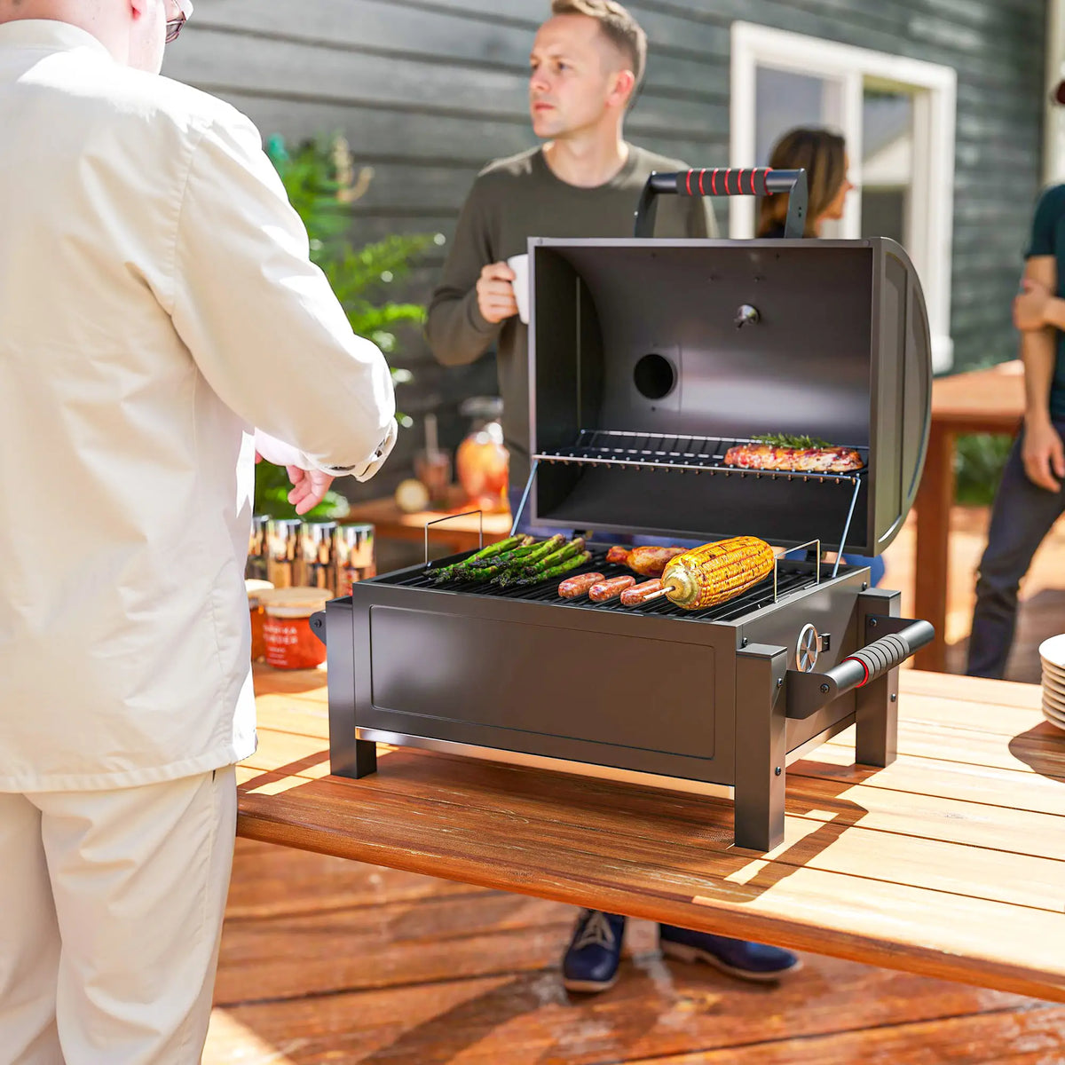 Portable Tabletop Charcoal Smoker, Ash Catcher, Thermometer, Black Charcoal BBQ Grils at Gallery Canada