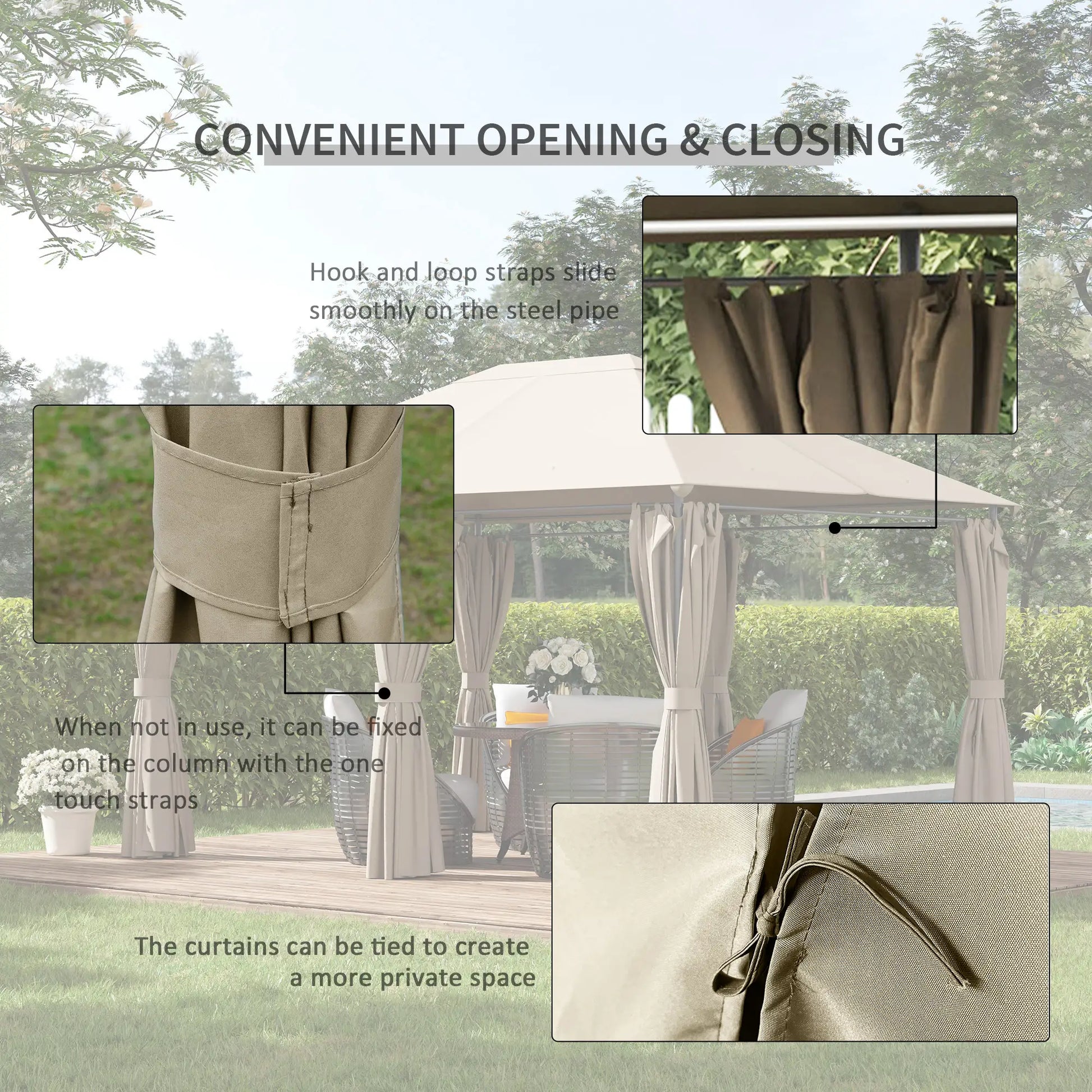 13'x10' Steel Patio Gazebo, Soft Top, 6 Removable Curtains, Khaki Gazebos at Gallery Canada