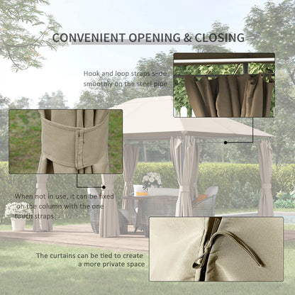 13'x10' Steel Patio Gazebo, Soft Top, 6 Removable Curtains, Khaki Gazebos at Gallery Canada