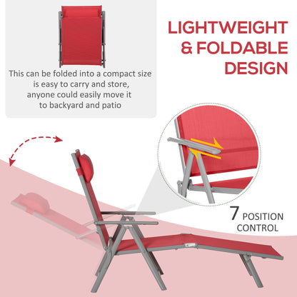 Outdoor Folding Chaise Lounge, Steel Recliner, 7 Adjustable Positions, Red Lounger Chairs at Gallery Canada