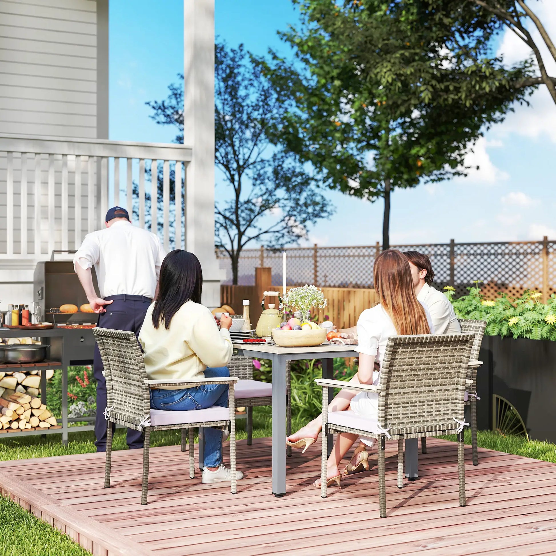 5-Piece Wicker Outdoor Furniture Set, Rattan Patio Dining with Cushions, Grey Patio Furniture Sets at Gallery Canada