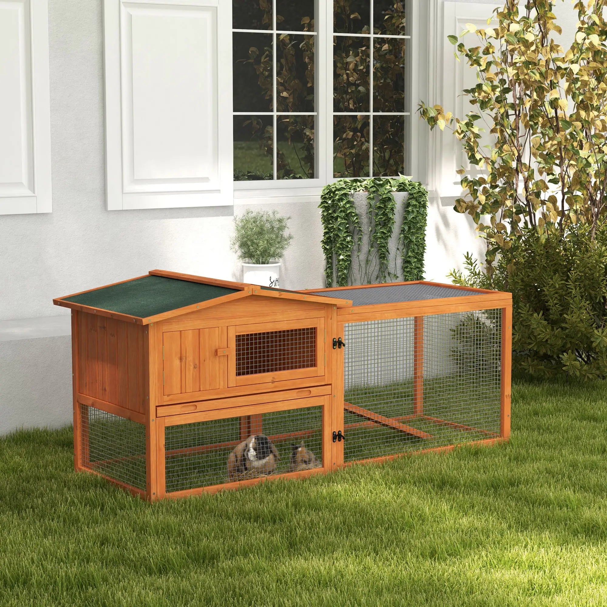 Wooden Rabbit Hutch, Guinea Pig House, Removable Tray, Openable Roof, Orange Rabbit Hutch at Gallery Canada