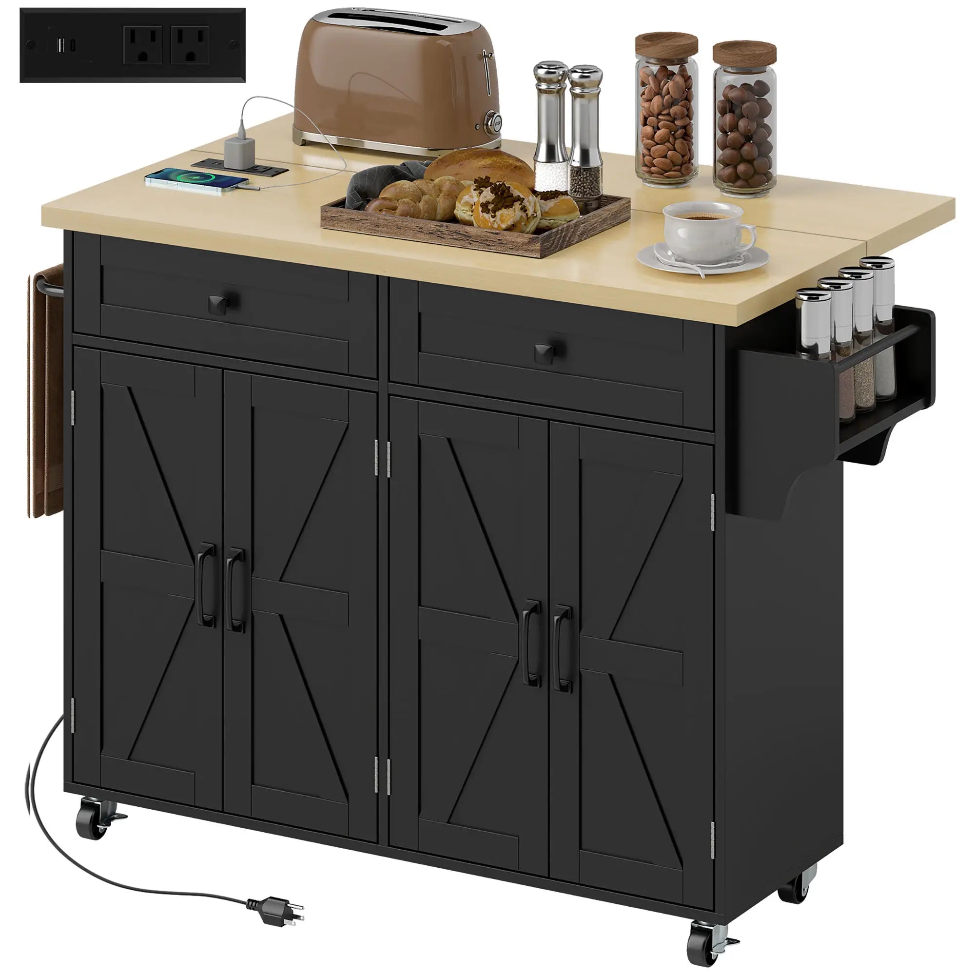 Kitchen Island With Storage, Rolling Cart, Charging Station, Drop Leaf Kitchen Islands & Kitchen Carts at Gallery Canada