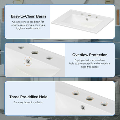 Bathroom Vanity Combo, Ceramic Sink, Storage Cabinet, 24" L x 18.5" W x 34" H, White Sink Cabinets at Gallery Canada