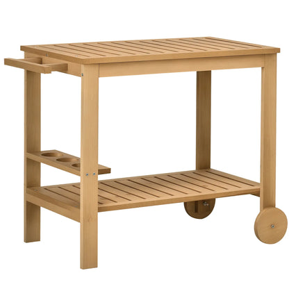 Outdoor Bar Cart, Wood Rolling Serving Cart, 2 Shelves, Wine Bottle Holders Cooler Boxes at Gallery Canada