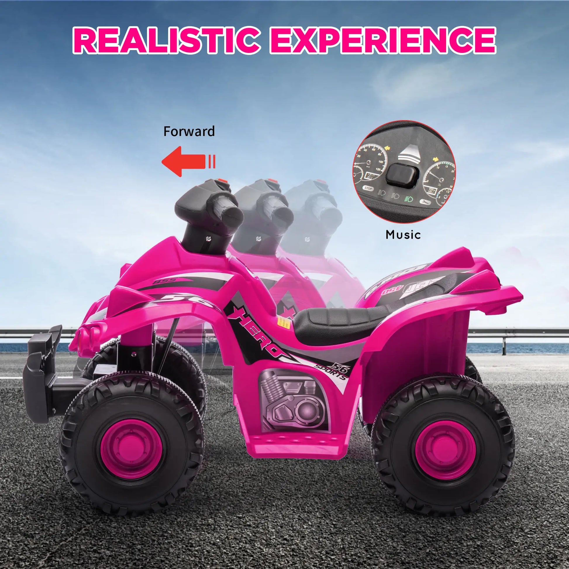 6V Kids ATV Quad with Music, Forward, for 2-6 Years, Pink Electric Toy Cars at Gallery Canada