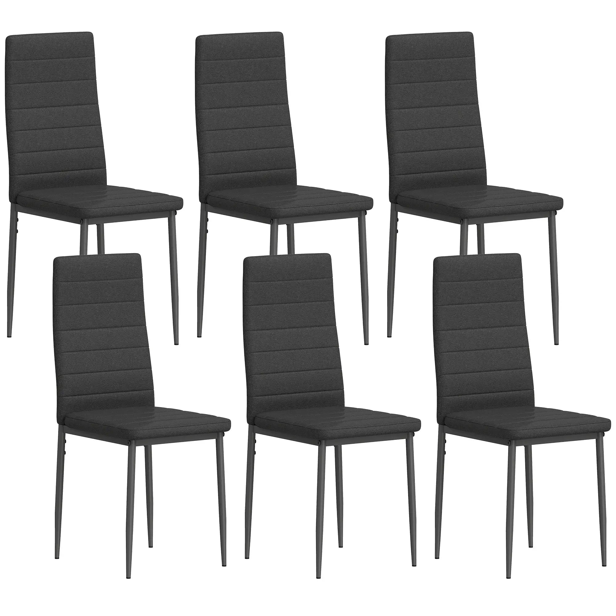 Modern High Back Dining Chairs, PU Leather Upholstered, Set of 6, Black Dining Chairs at Gallery Canada