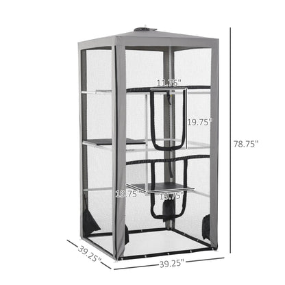 79" Cat Cage, Large Outdoor Kitten House, Indoor Pet Kennel, Grey Outdoor Cat Enclosures at Gallery Canada