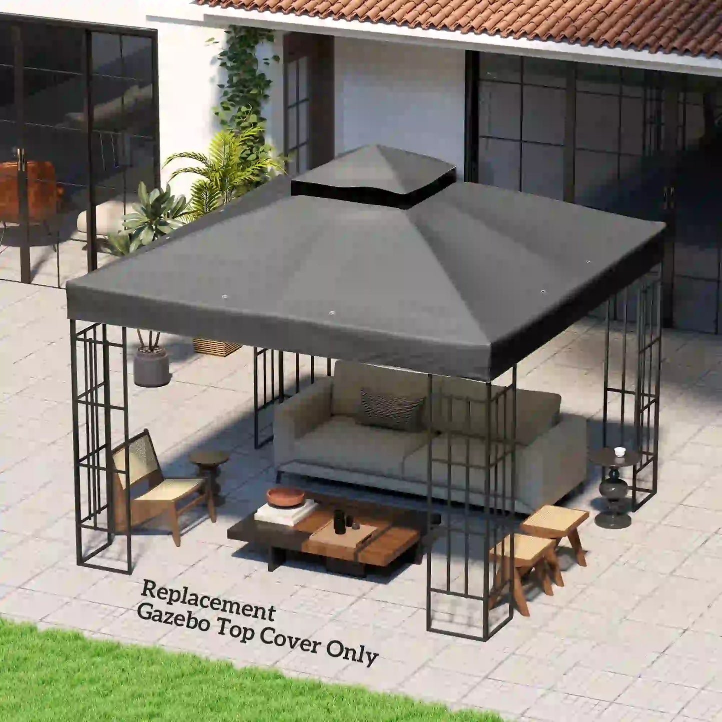 10' x 10' Gazebo Canopy Replacement Cover, UPF30+, Top Cover Only, Dark Grey Gazebo Canopy Replacement at Gallery Canada