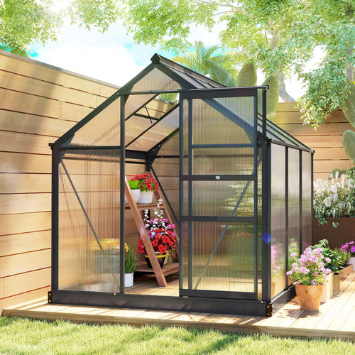 Greenhouse Kit, PC Board with Sliding Door, 6.2' x 6.3' x 6.6', Grey