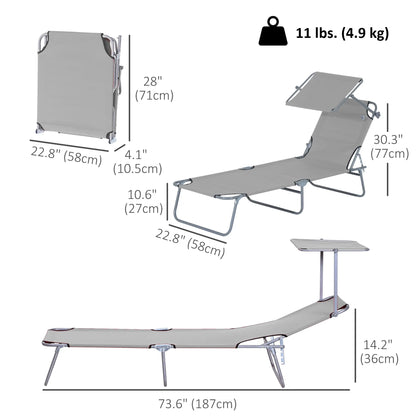 Outdoor Lounge Chair, Adjustable Folding Chaise, Sun Shade, Light Grey Lounger Chairs at Gallery Canada