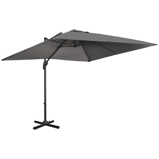 9ft Cantilever Patio Umbrella, Square Overhanging Umbrella with Cross Base, Crank Handle, Tilt, 360° Rotation and Aluminum Frame, Dark Grey - Gallery Canada