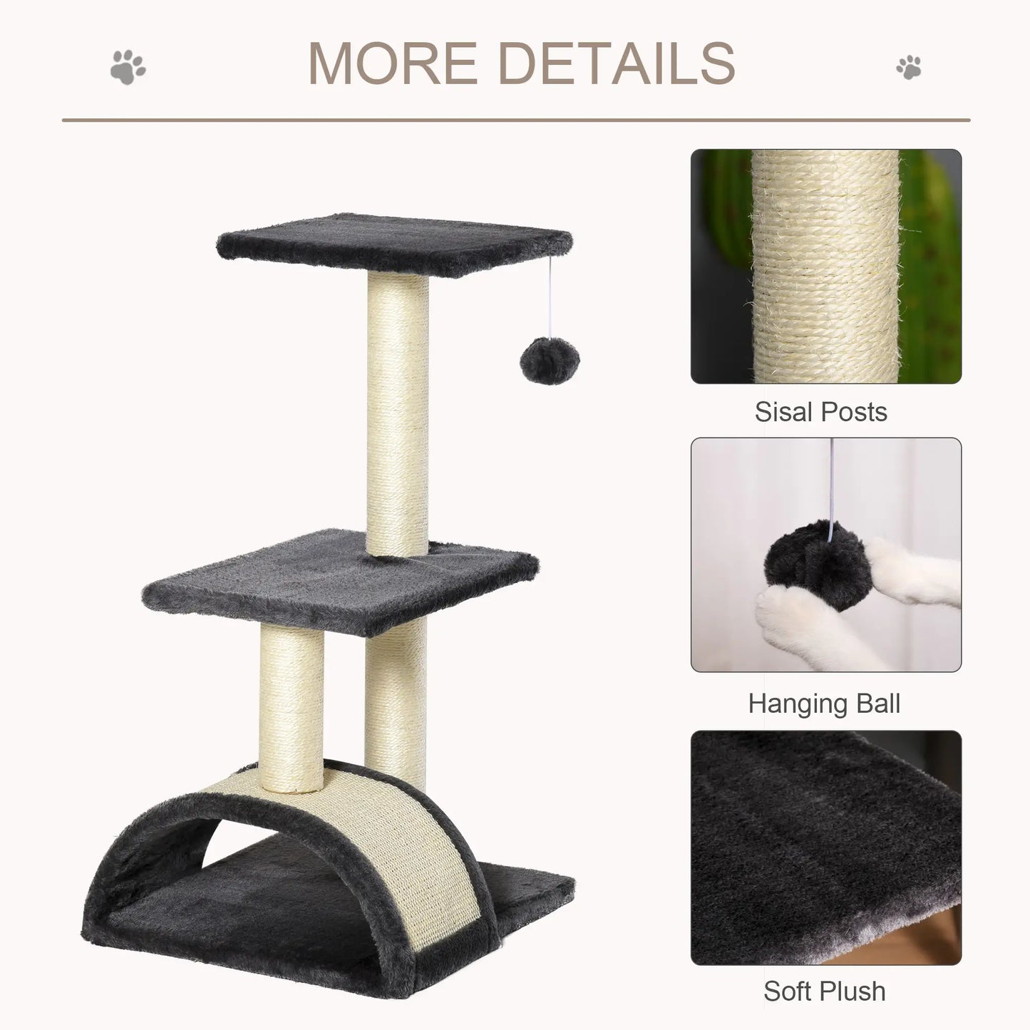 28" Cat Tree with Scratching Post, Pad, Toy Ball, Grey Cat Towers at Gallery Canada