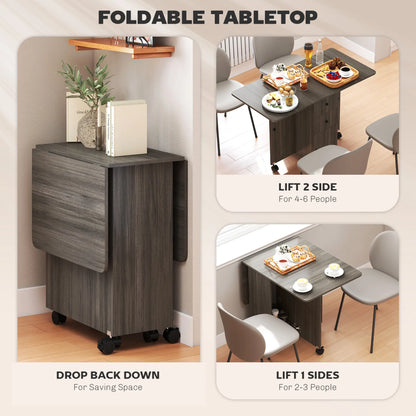 Foldable Dining Table, Rolling Kitchen Table with Storage, Grey Bar Tables & Dining Tables at Gallery Canada