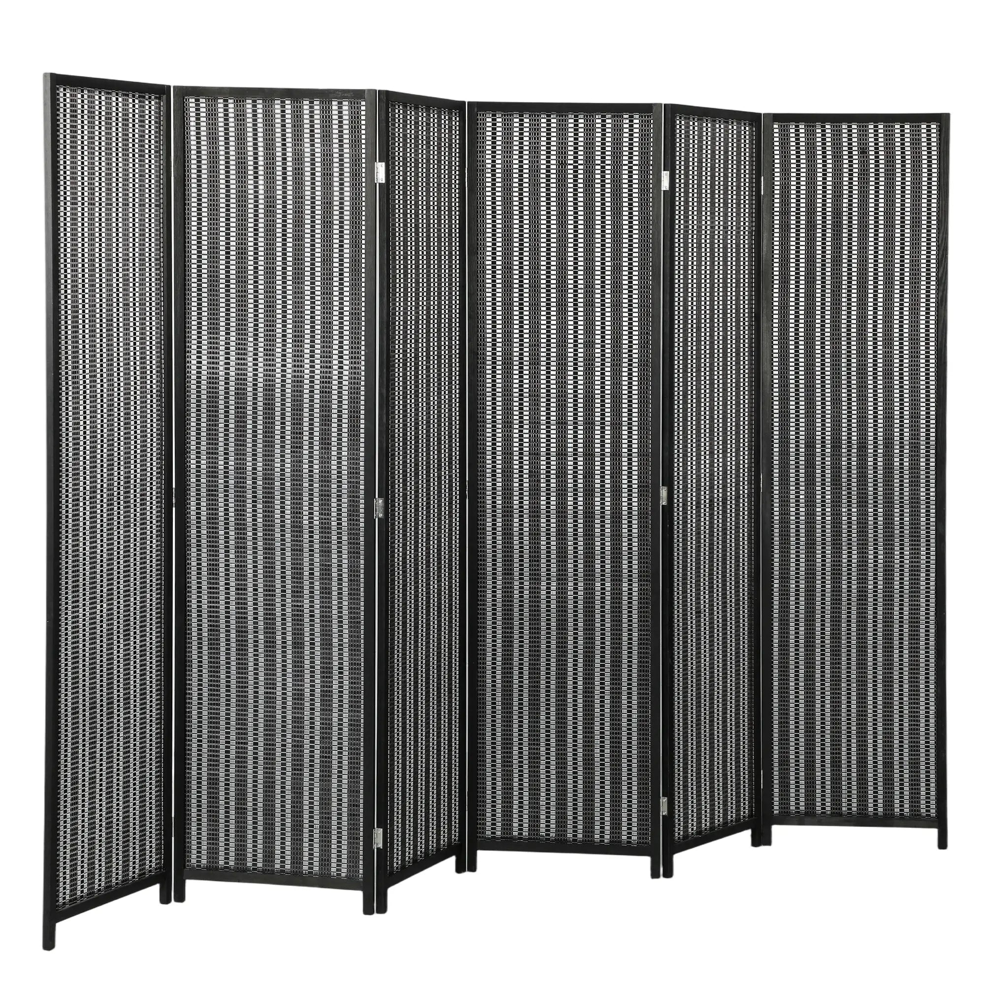 Folding Privacy Screen, 6 Panel Room Divider, Handwoven Bamboo, Black Room Dividers Black at Gallery Canada