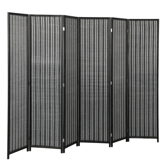 Folding Privacy Screen, 6 Panel Room Divider, Handwoven Bamboo, Black Room Dividers Black at Gallery Canada