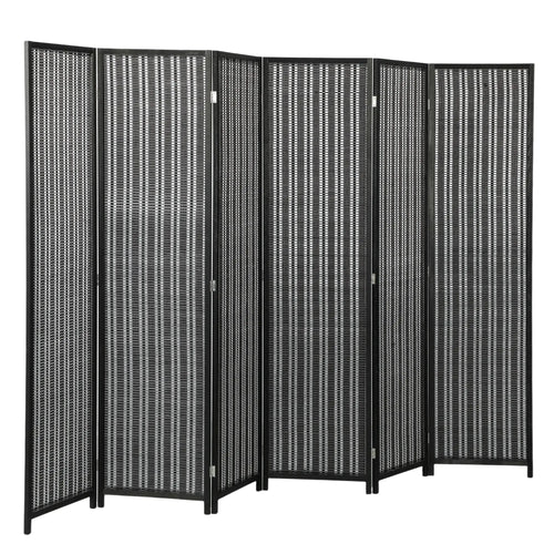 Folding Privacy Screen, 6 Panel Room Divider, Handwoven Bamboo, Black