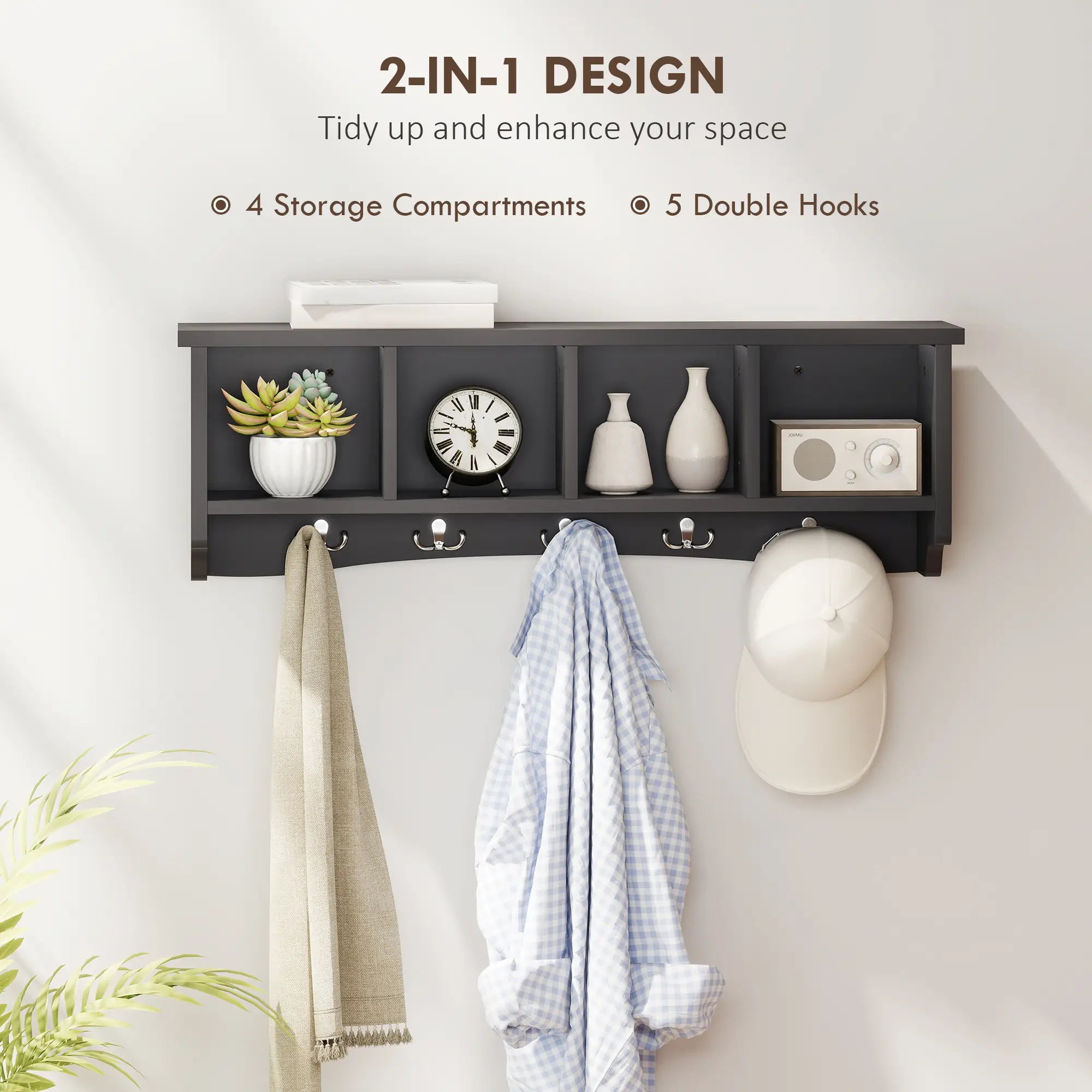 Wall Mount Coat Rack with Shelf, 28