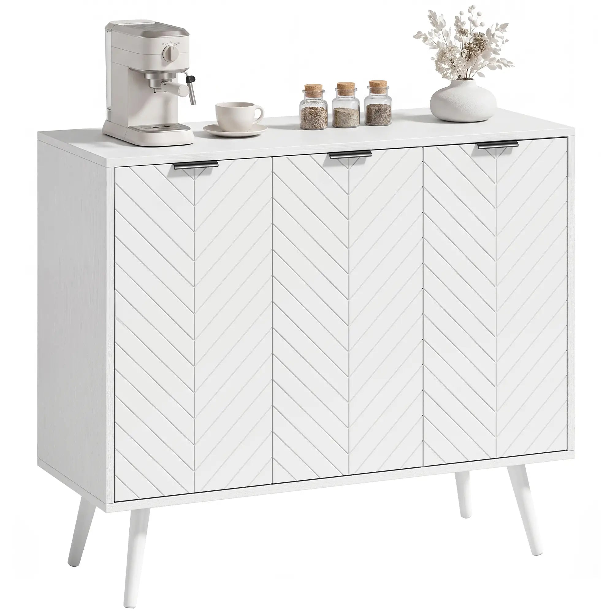 Modern Sideboard and Buffet, Dining Room Cabinet with Adjustable Shelves and 3 Doors, White Storage Cabinets at Gallery Canada