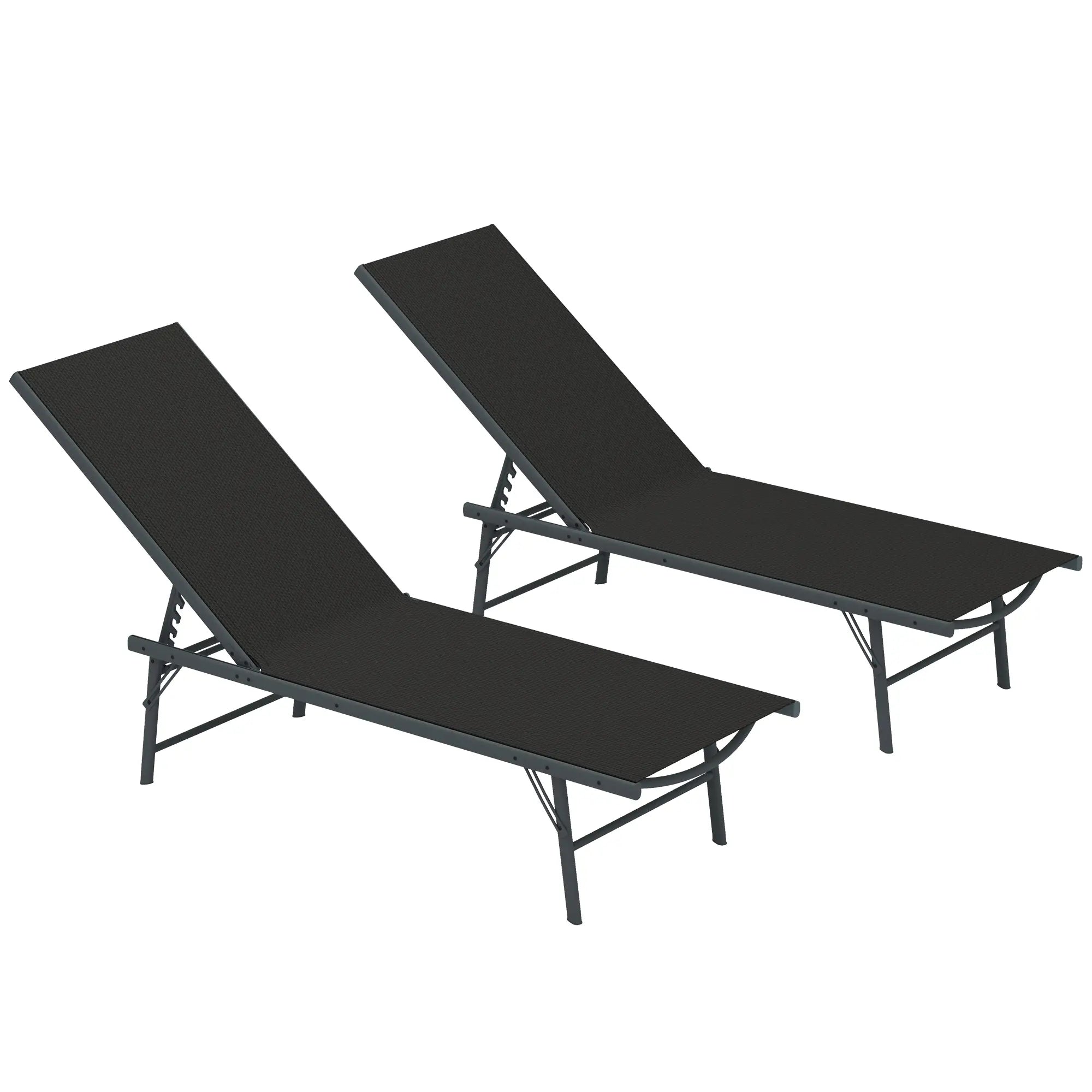 Folding Outdoor Lounge Chairs, 2 Pieces, Adjustable Back, Mesh Seat, Black Lounger Chairs at Gallery Canada