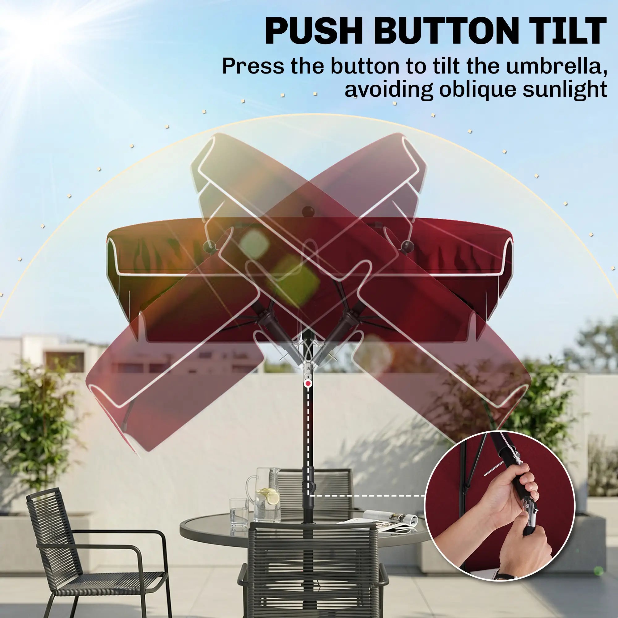 6.5x4ft Rectangle Patio Umbrella, Tilt Adjustable, Wine Red Sun Umbrellas at Gallery Canada