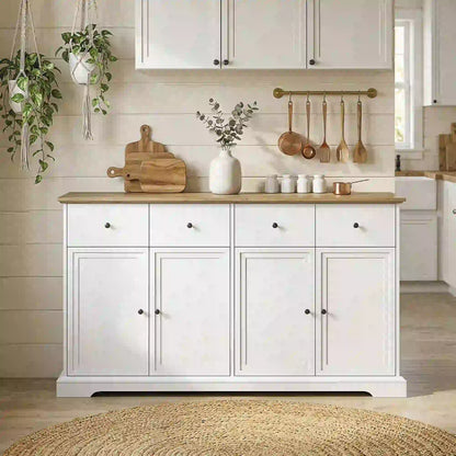 Sideboard Buffet Cabinet, 55" Farmhouse Kitchen Cabinet with Soft-Close Doors, 2 Drawers and 2 Adjustable Shelves Bar Cabinets at Gallery Canada
