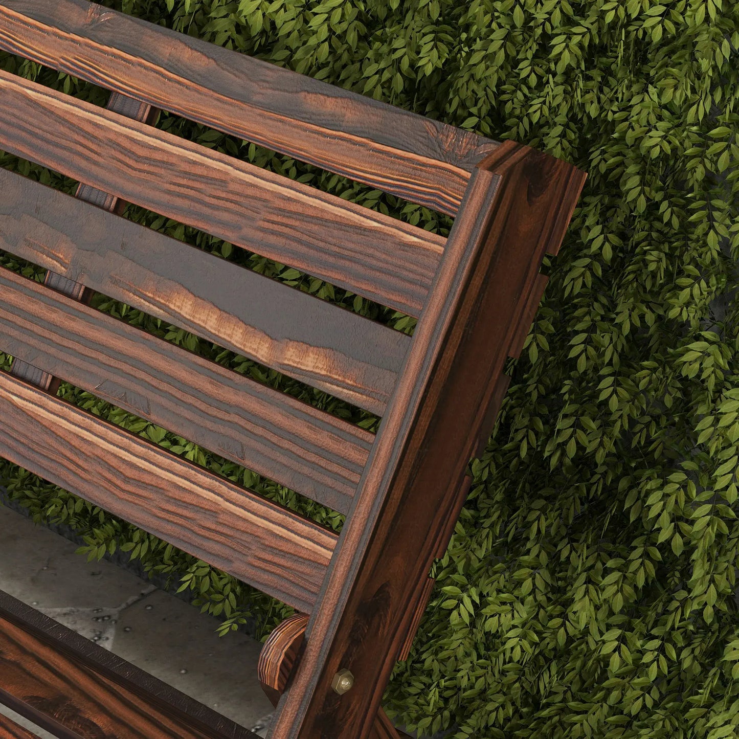 2-Seater Wooden Outdoor Bench, Foldable, Slatted Backrest, Carbonised Finish Outdoor Benches at Gallery Canada