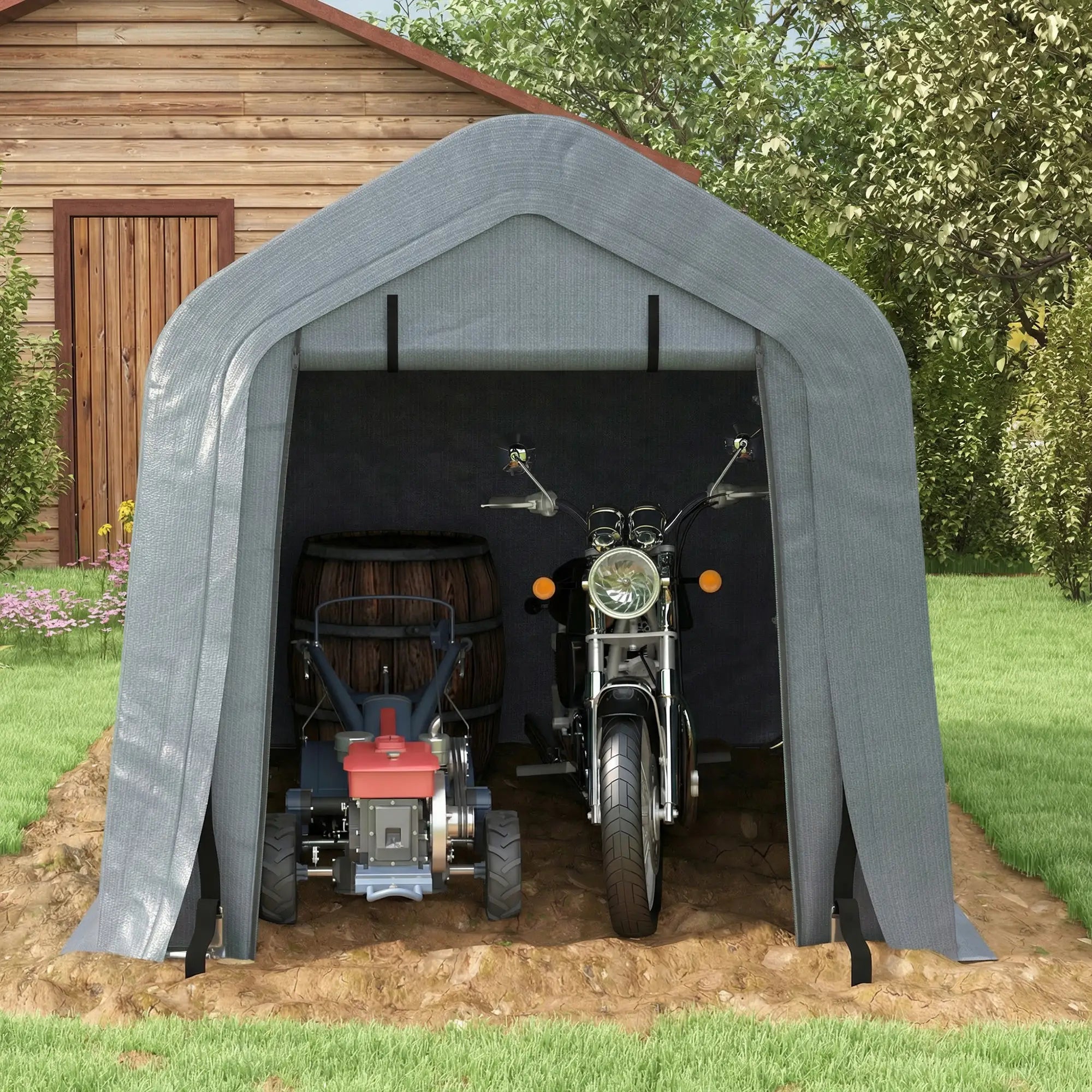 8' x 6' Carport, Sidewalls Roll-Up Door, Outdoor Storage Shelter, Dark Grey Car Shelters at Gallery Canada